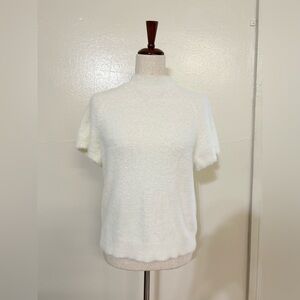 Anthropologie Short Sleeve Cream Open Back High Neck Blouse